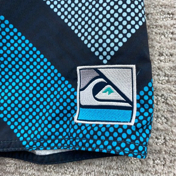 QUIKSILVER Swim Trunks Men 32 Black Blue Green Polka Dots Surf Board Shorts - Picture 2 of 11